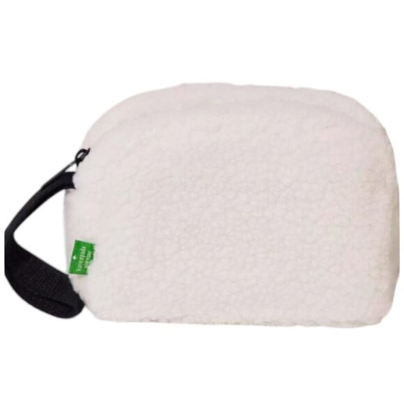 Kate Spade Faux Sherpa Cosmetic Bag/ Makeup Travel Pouch Wristlet New - Picture 1 of 5